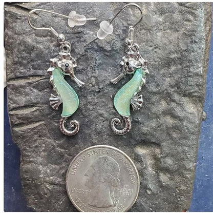 Seahorse earrings dangle ocean beach nautical sealife