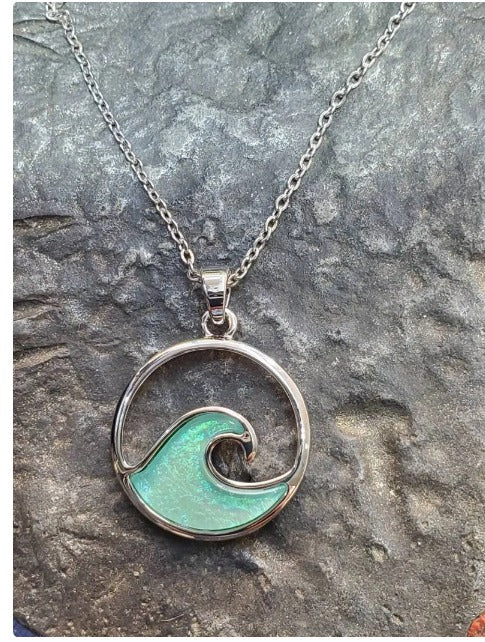 Wave pendant with chain ocean jewelry