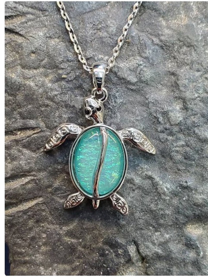 Turtle dichroic glass necklace