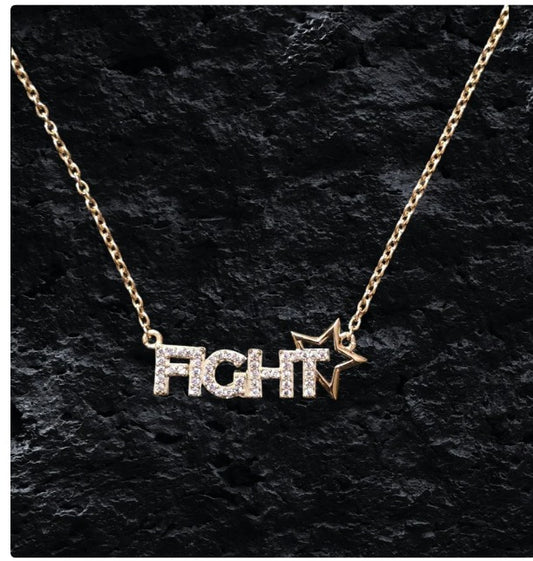 FIGHT necklace 14kt gold vermeil adjustable with white sapphires