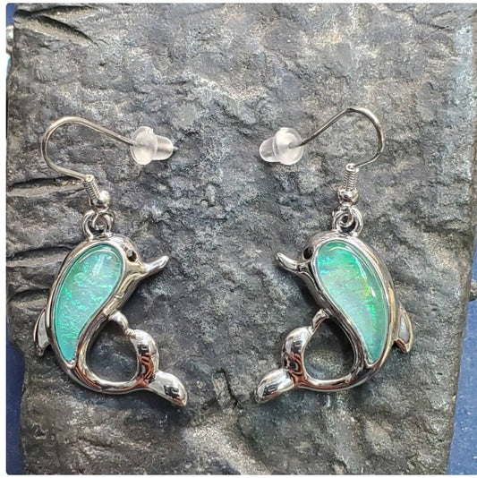 Dolphin earrings dichroic glass