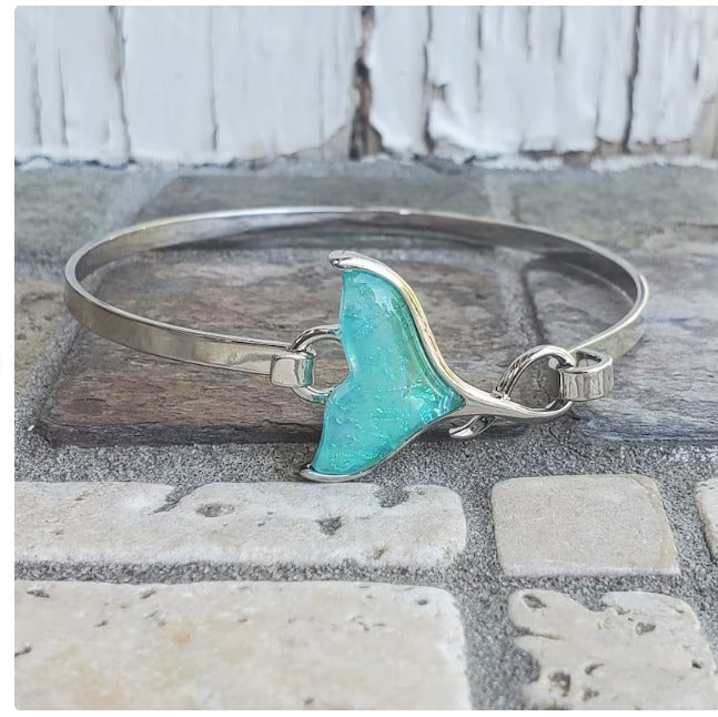 Whale tail bracelet bangle dichroic glass beachside ocean nautical