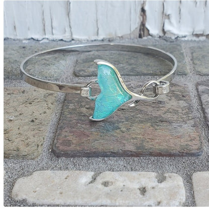 Whale tail bracelet bangle dichroic glass beachside ocean nautical