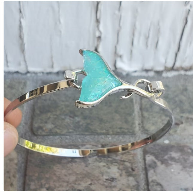 Whale tail bracelet bangle dichroic glass beachside ocean nautical