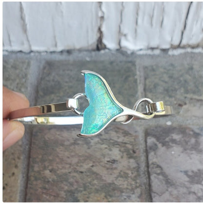 Whale tail bracelet bangle dichroic glass beachside ocean nautical