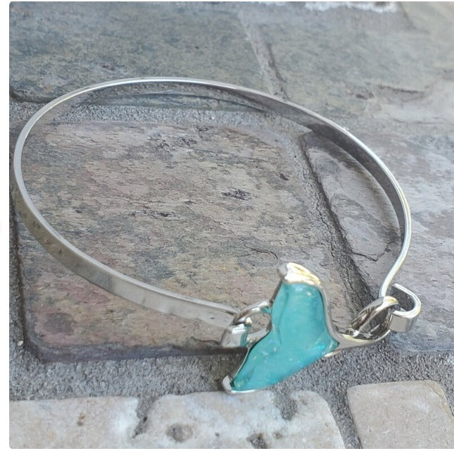 Whale tail bracelet bangle dichroic glass beachside ocean nautical