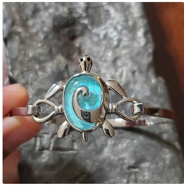 Turtle bangle bracelet dichroic glass jewelry