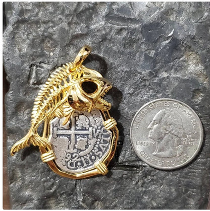 14kt gold plated atocha skeleton mahi mahi sunken treasure shipwreck coin