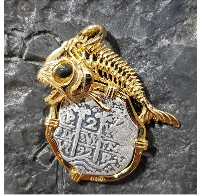 14kt gold plated atocha skeleton mahi mahi sunken treasure shipwreck coin