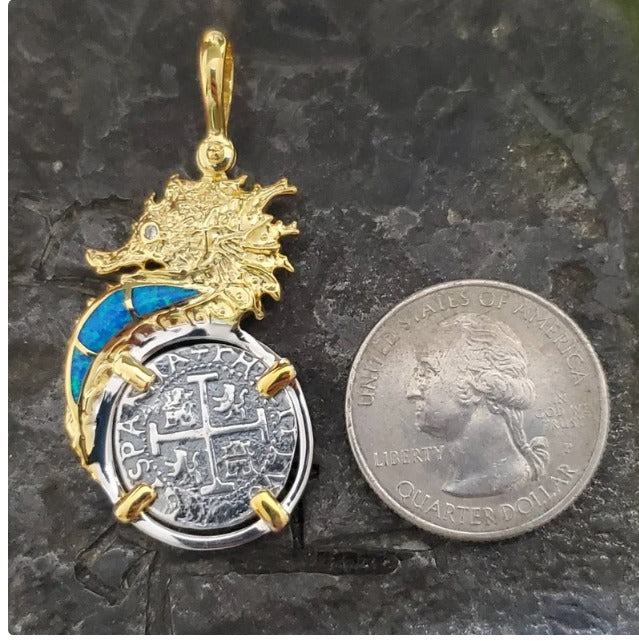 Atocha 14kt gold overlay seahorse opal pendant