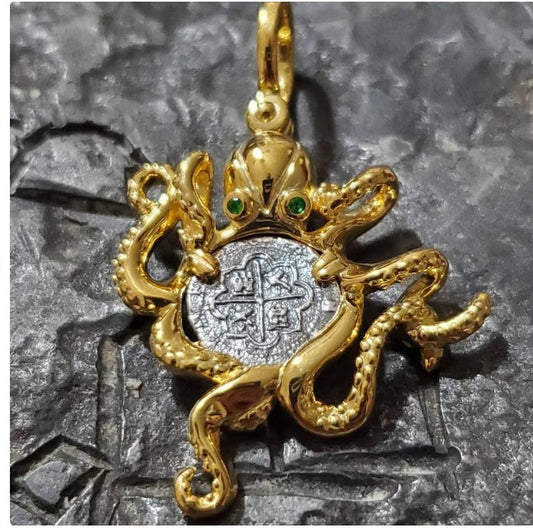 14kt gold plated octopus coin sunken treasure ship shipwreck museum quality replica