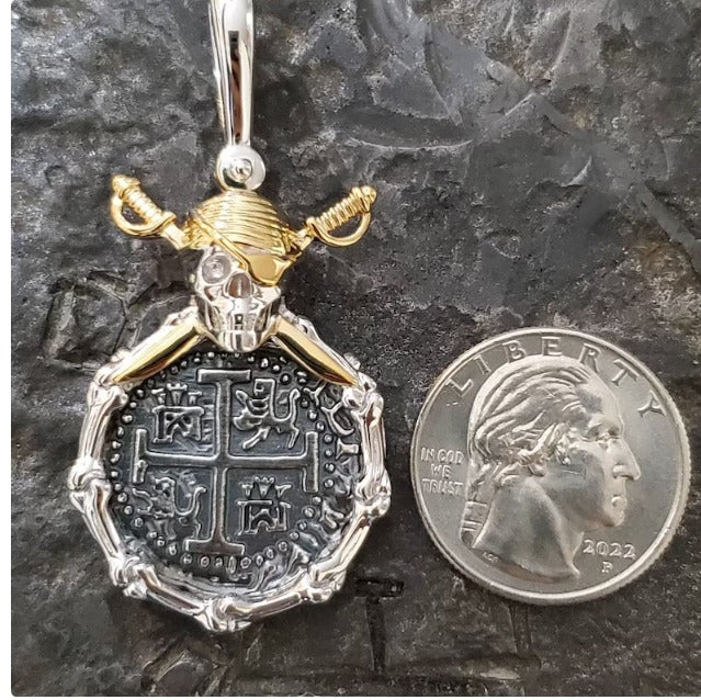 Atocha coin pirate crossbones pendant