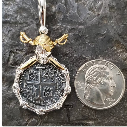 Atocha coin pirate crossbones pendant