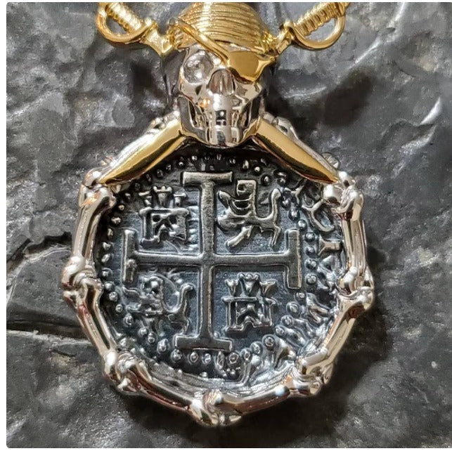 Atocha coin pirate crossbones pendant