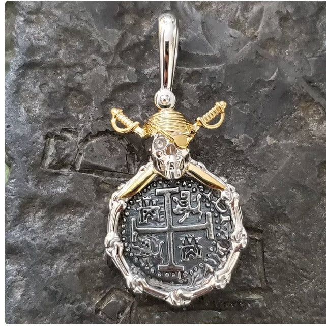 Atocha coin pirate crossbones pendant