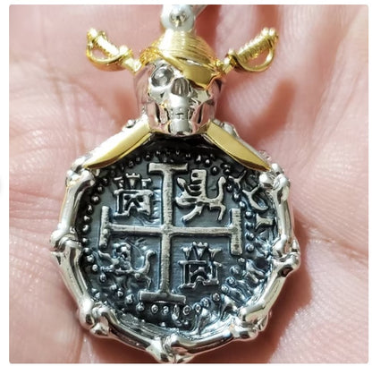 Atocha coin pirate crossbones pendant