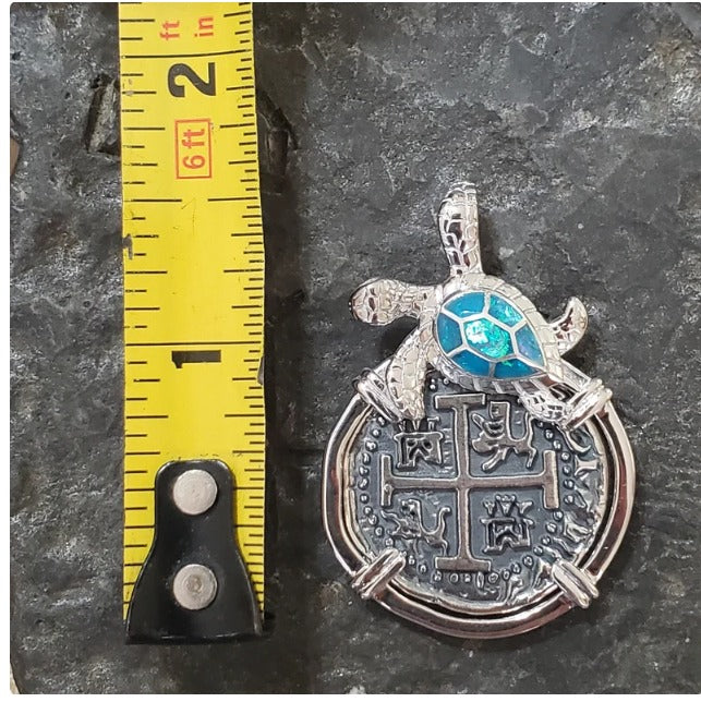 Atocha turtle coin shipwreck treasure pendant with opal inlay