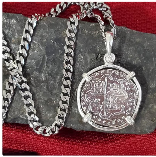 Super large ATOCHA silver sunken shipwreck coin with chain