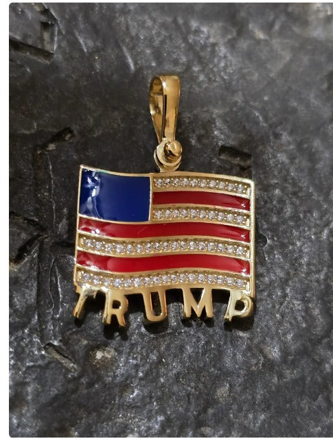 Quality jewelry American flag with Trump pendant 14kt vermeil handmade pendant