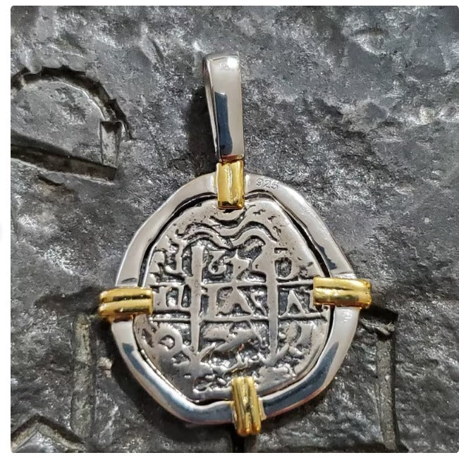 ATOCHA silver and gold plated pendant sunken treasure coin