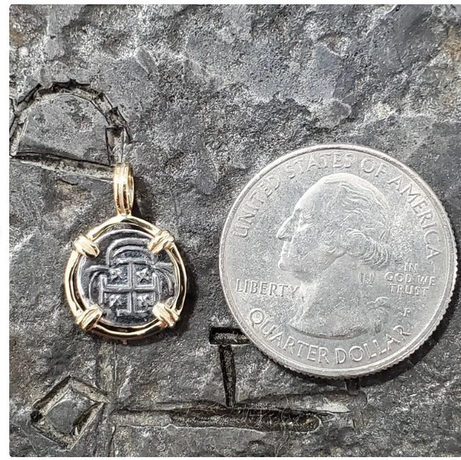 Atocha silver with 14kt solid real gold mini coin sunken shipwreck treasure coin