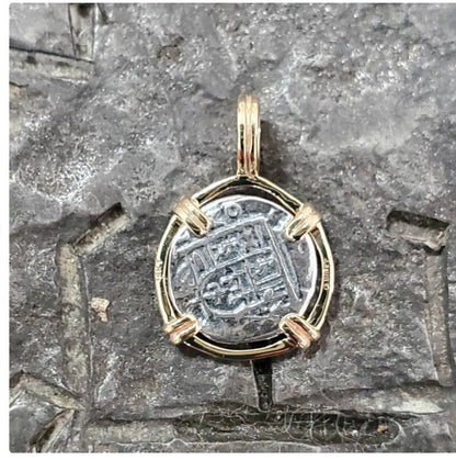 Atocha silver with 14kt solid real gold mini coin sunken shipwreck treasure coin