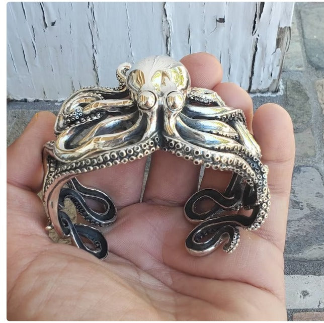 Extra large octopus silver cuff bracelet