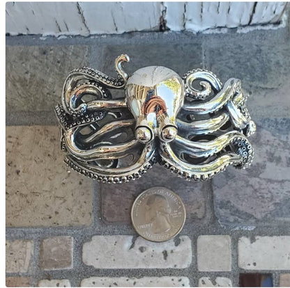 Extra large octopus silver cuff bracelet