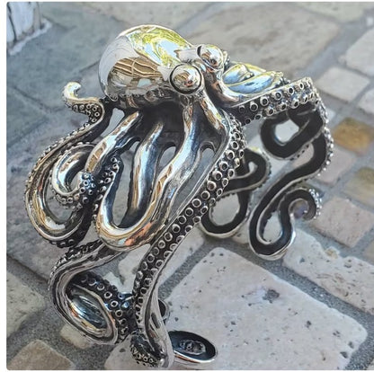 Extra large octopus silver cuff bracelet