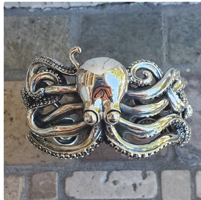 Extra large octopus silver cuff bracelet