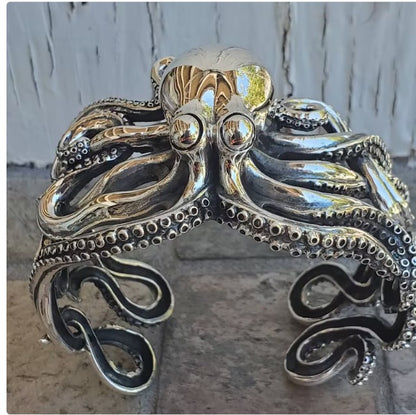 Extra large octopus silver cuff bracelet