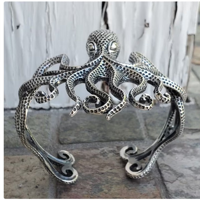 Sterling silver octopus cuff bracelet beautifully crafted