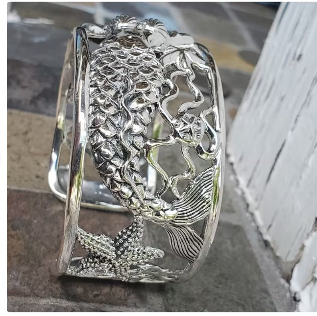 Gorgeous Mermaid Sterling silver sealife cuff bracelet