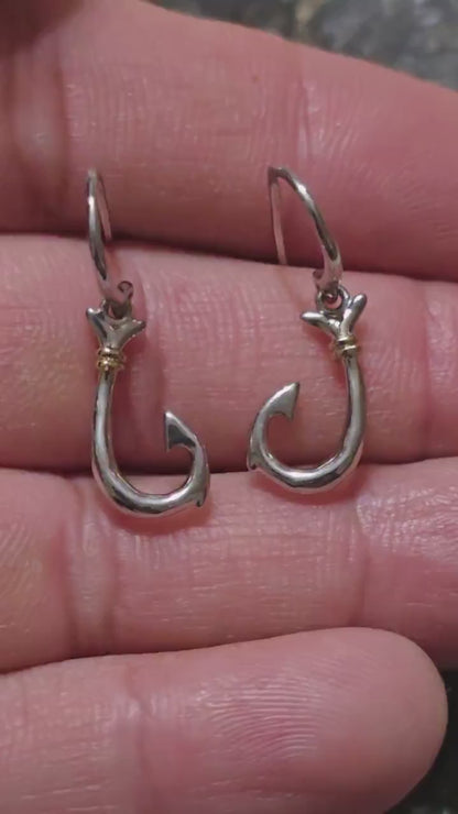 Mini Fish hook earrings sterling silver and 14kt vermeil